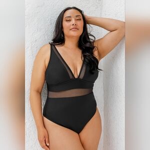Cupshe Women's NWT Black Omniscient Mesh Tummy Control One Piece Swimsuit Sz 2X